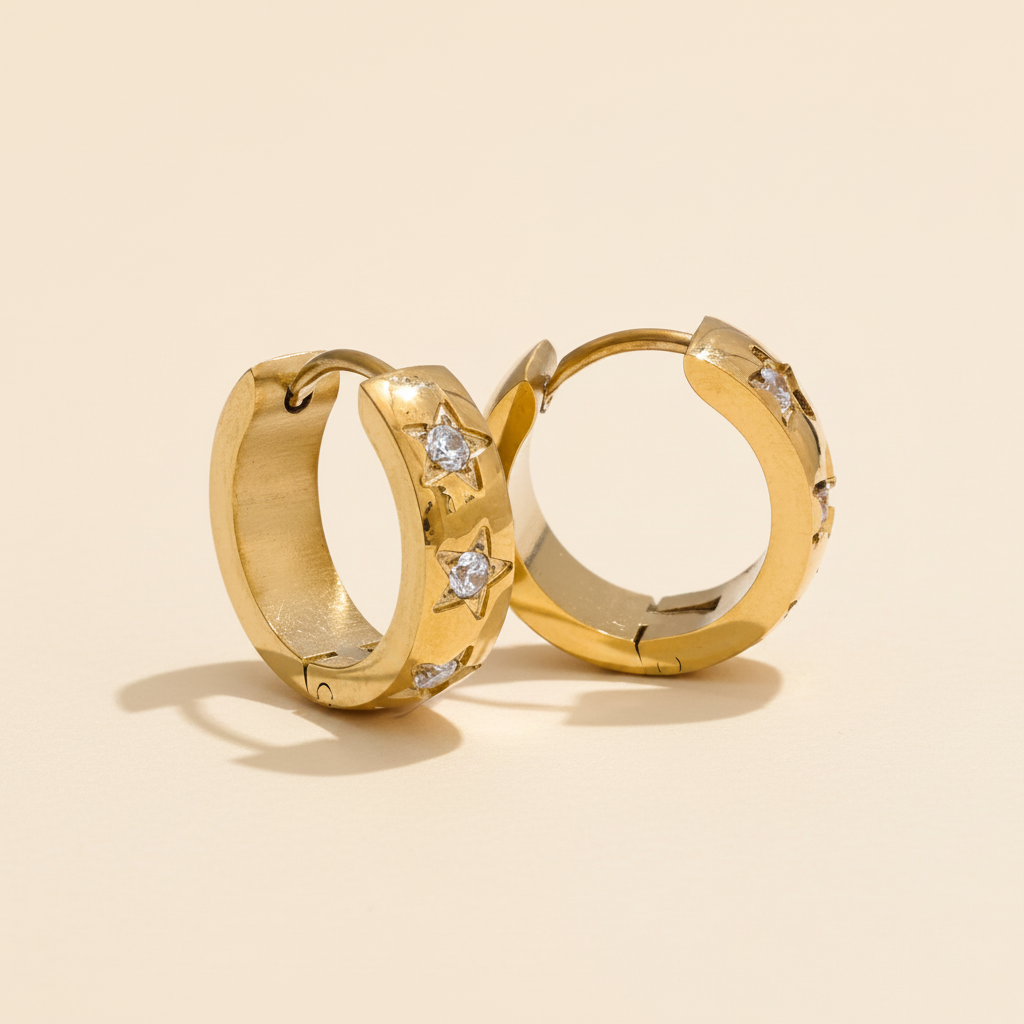 Astra Star Hoop Earrings — Gold Packshot