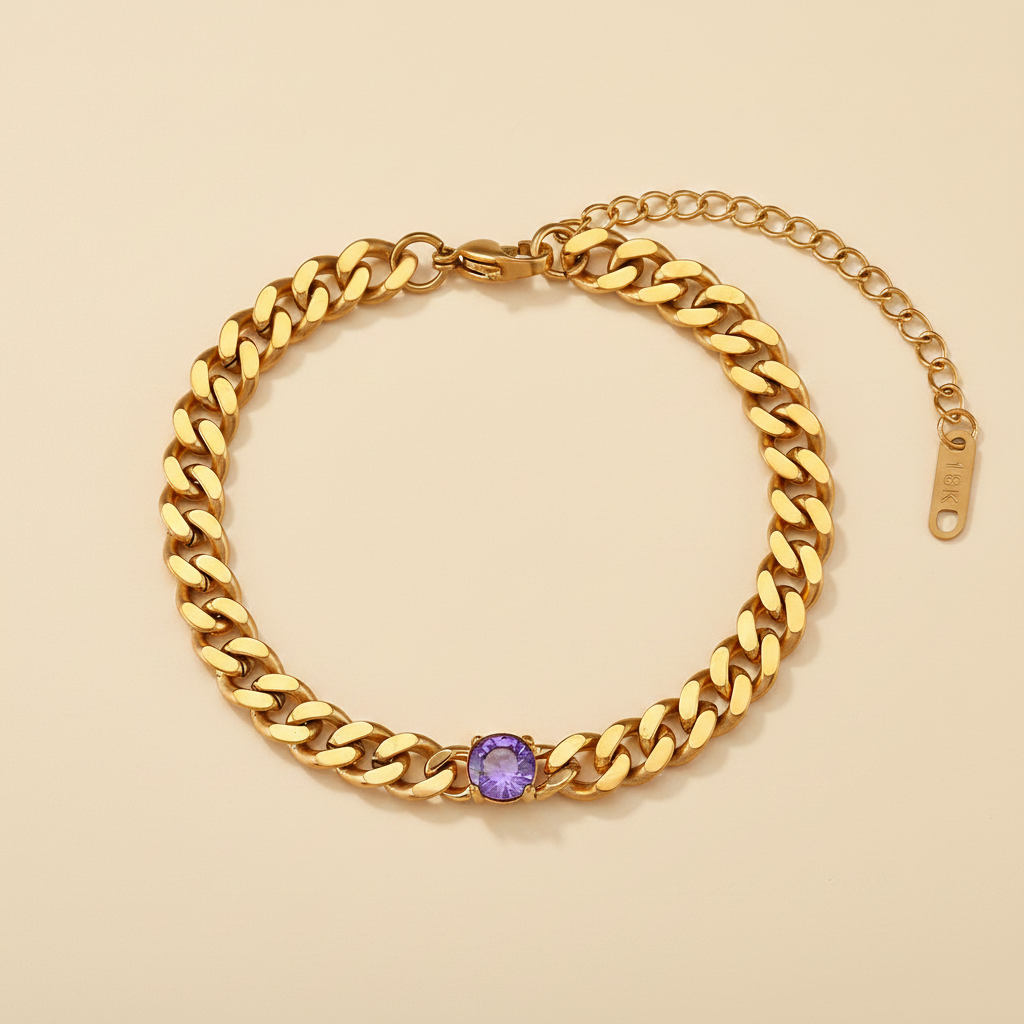 Curb Chain Bracelet — Purple Stone
