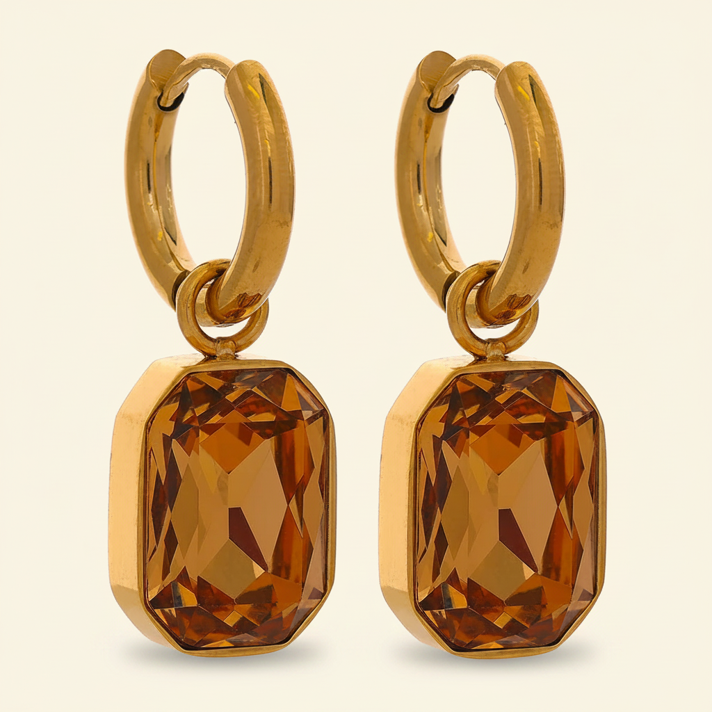 Jadea Square Drop Earrings - Champagne