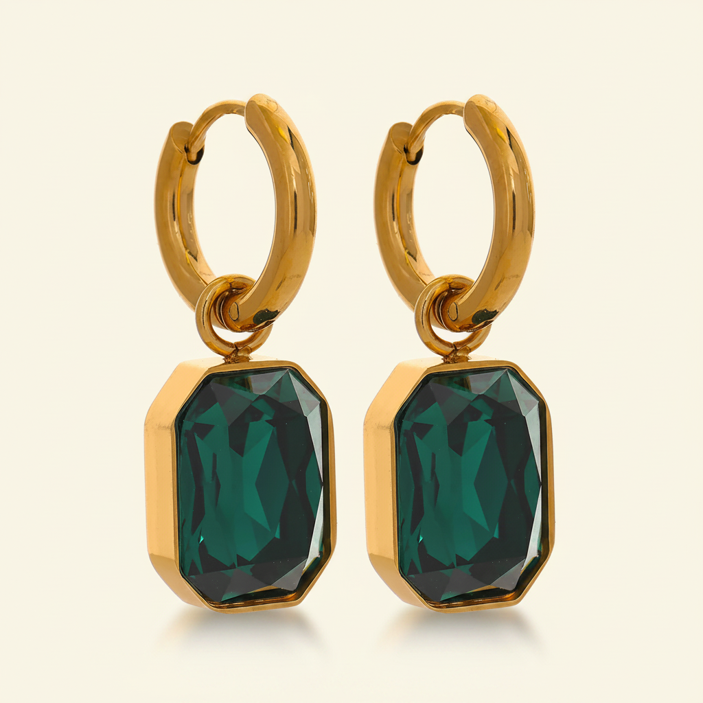 Jadea Square Drop Earrings - Green