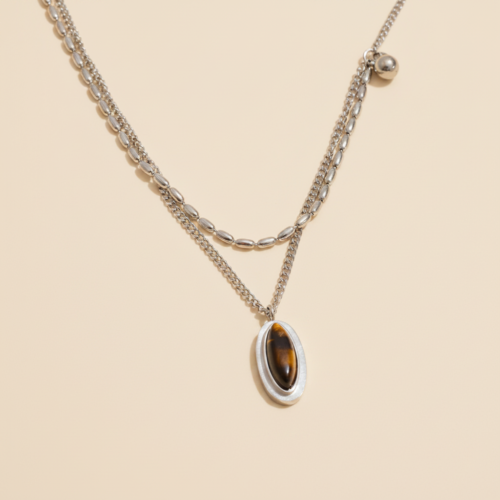 Solenne Tiger Eye Necklace Prata Packshot