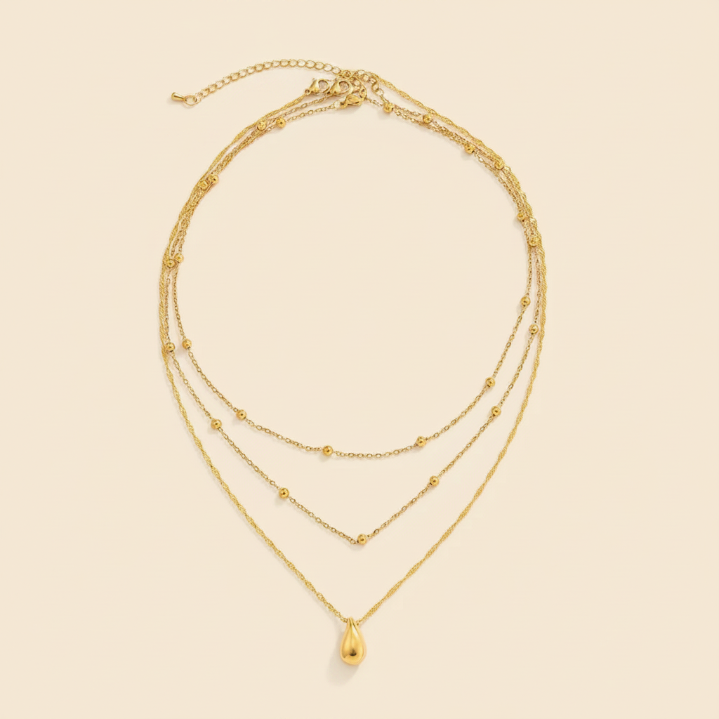 Triple Layer Gold Necklace — Packshot ALUVAYA