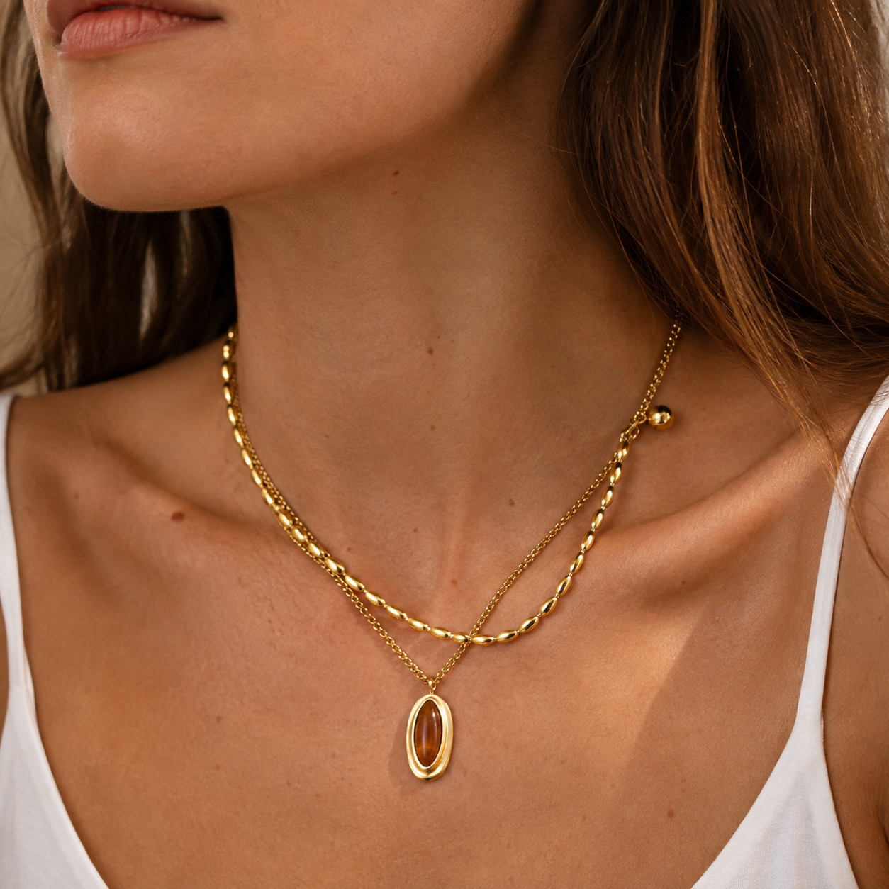 Solenne Tiger Eye Necklace - ALUVAYA Necklace