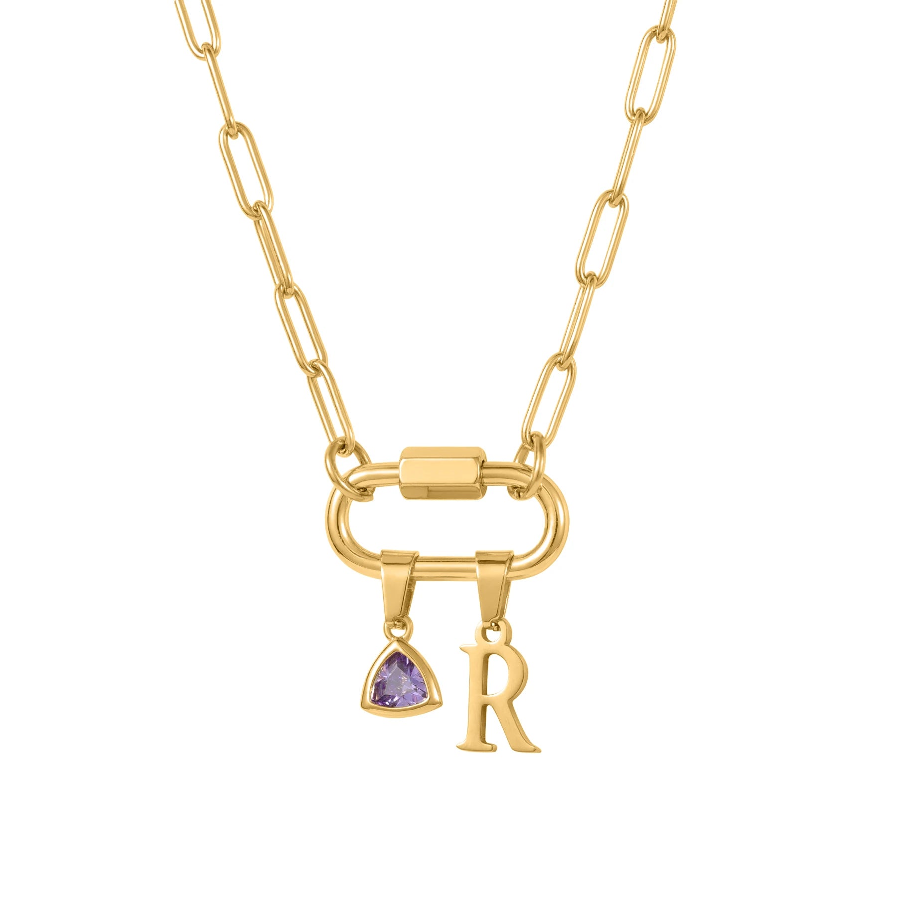 Birthstone Initial Carabiner Necklace