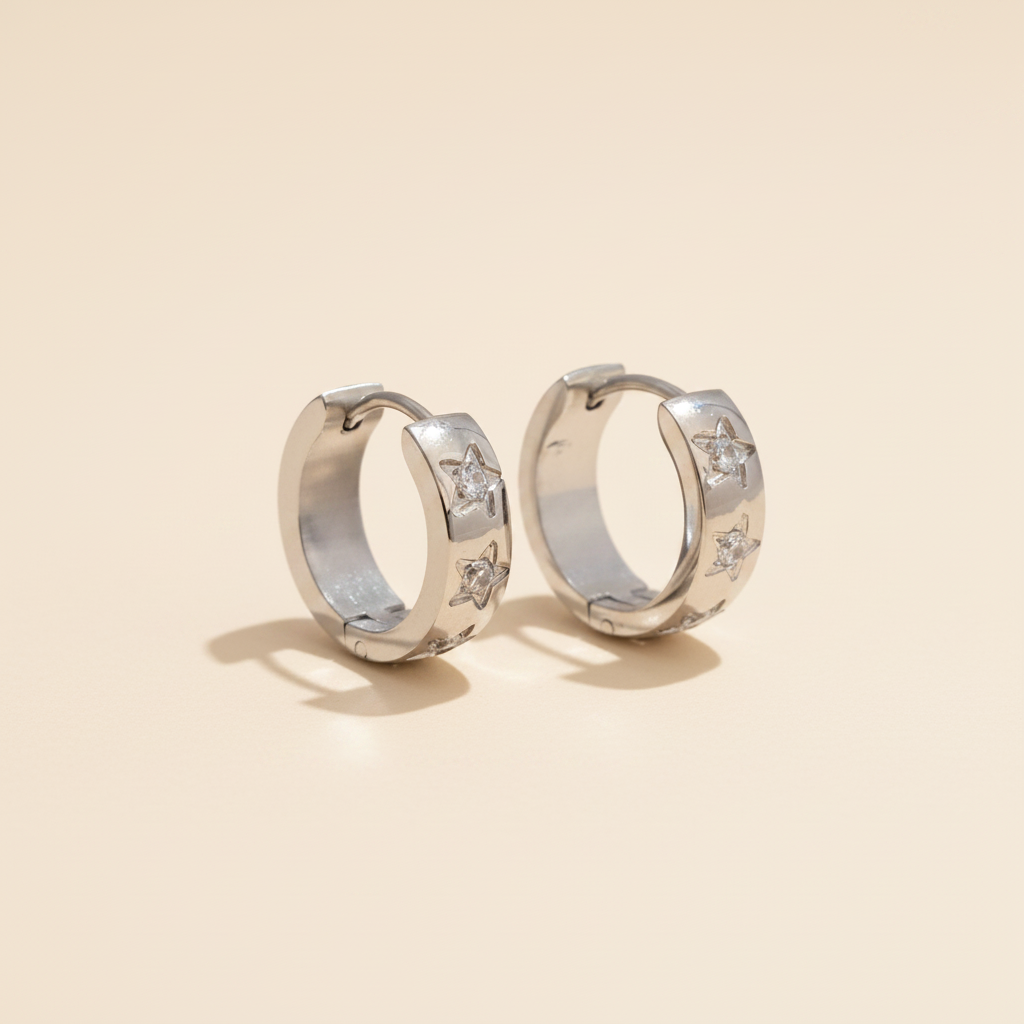 Astra Star Hoop Earrings — Platinum Packshot
