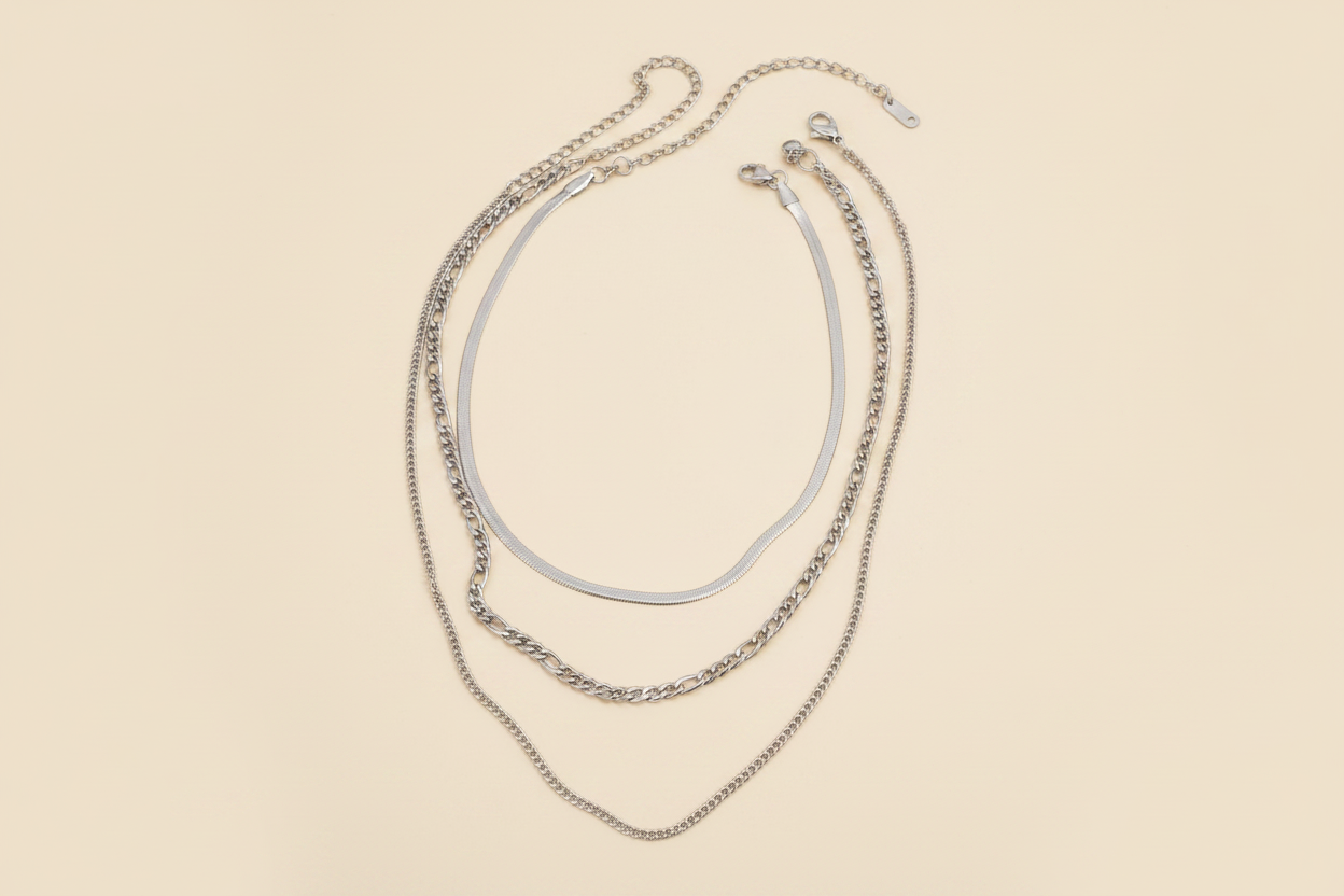 Camille Layered Chain Necklace — Steel Packshot
