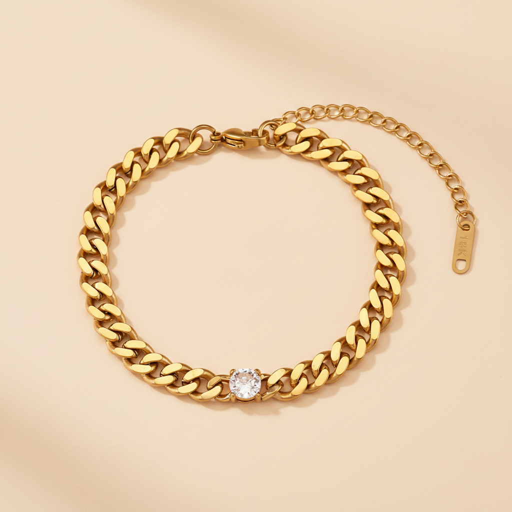 Curb Chain Bracelet — White Stone