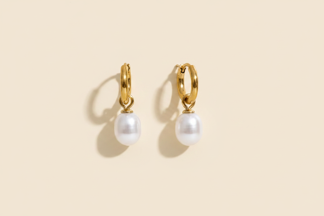Isla Freshwater Pearl Hoop Earrings — Gold Packshot