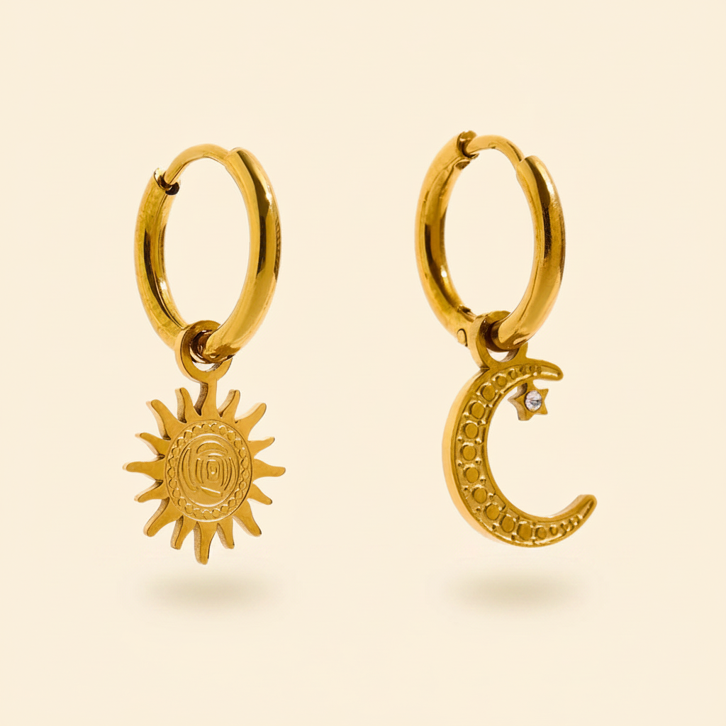 Luna Star & Moon Drop Earrings — Gold Packshot