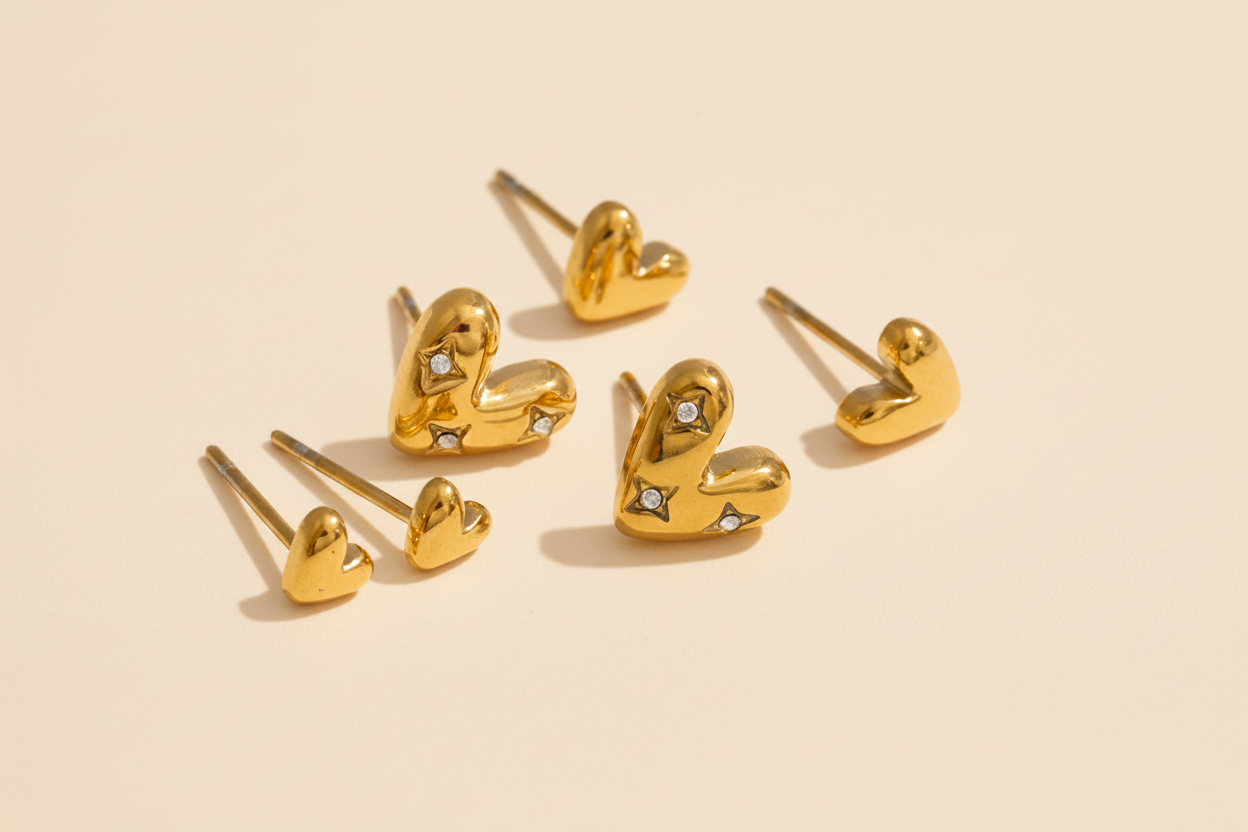 Rosalie Heart Earrings — Gold Packshot
