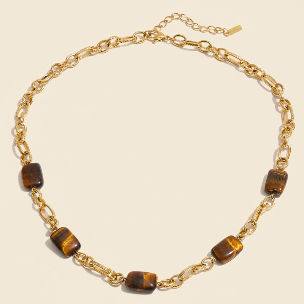 Safira Tiger Eye Necklace - Gold Packshot
