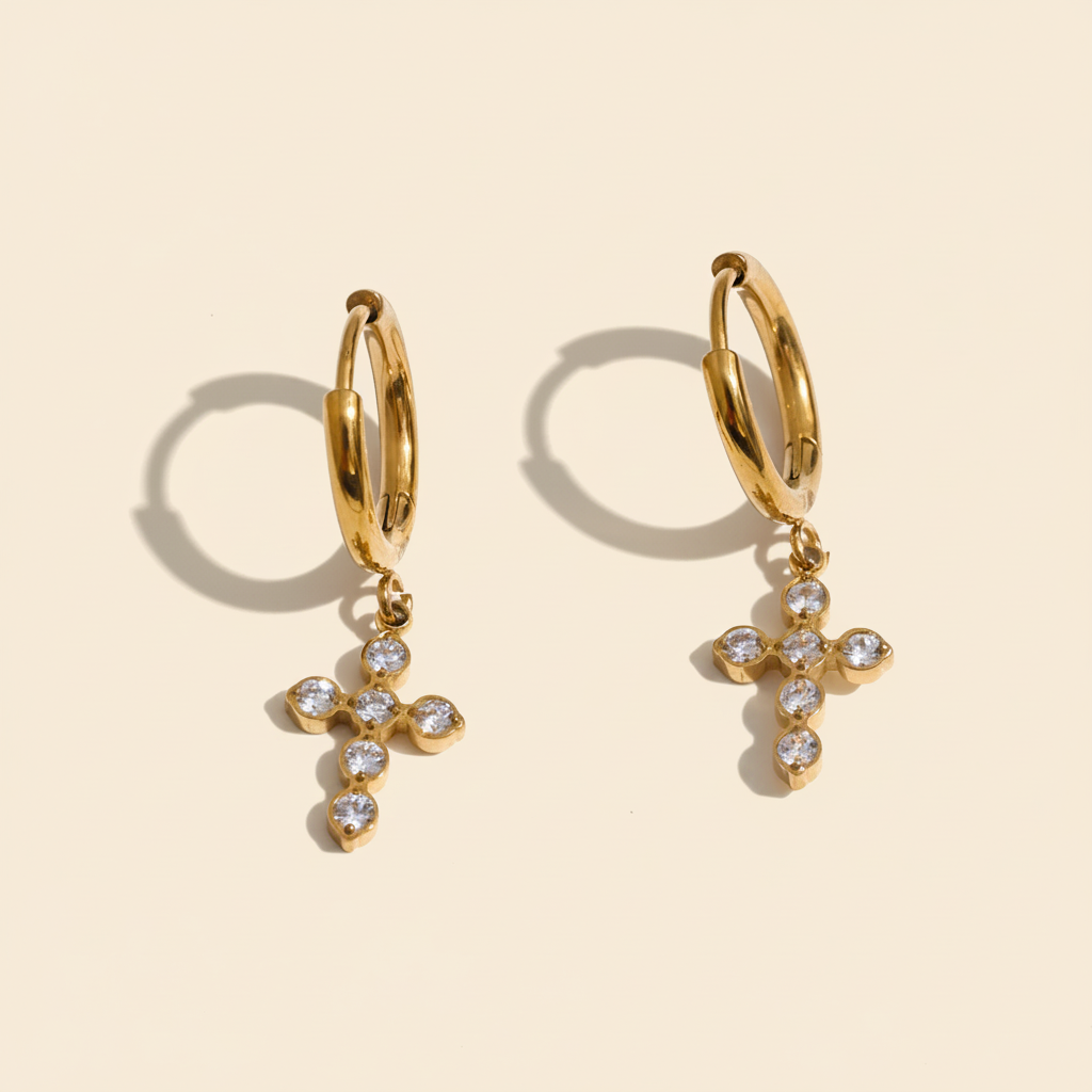 Seraphina Cross Earrings - Gold Packshot
