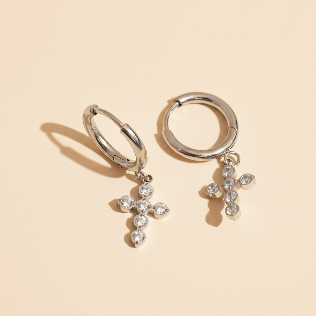 Seraphina Cross Earrings - Platinum Packshot